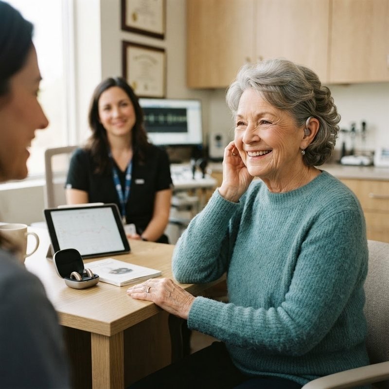 Welcoming hearing care appointment for a child and family
